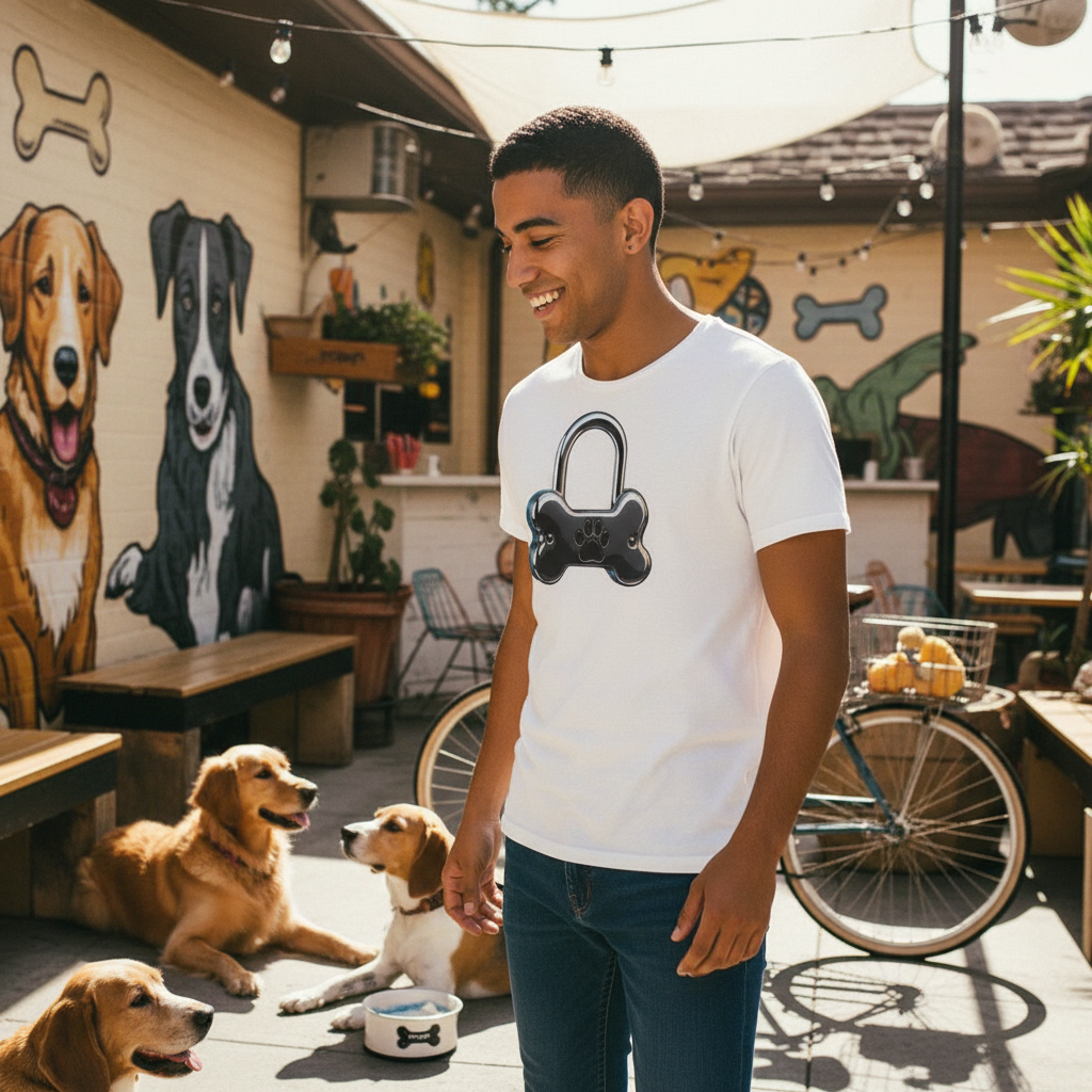 Pup Lock T-Shirt worn by male model